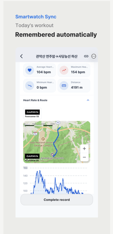Smartwatch connected workout record screen